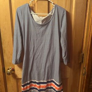 Lilly Pulitzer Blue and White Sheath Dress 3/4 Sleeve Scoop Neck